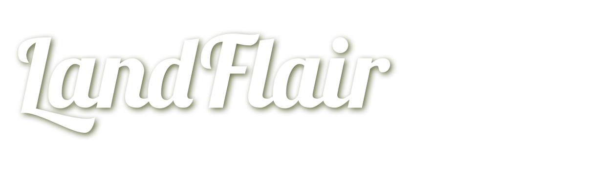 Logo von Landflair mit Schriftzug und stilisierten, harmonischen Elementen in modernen Farben.